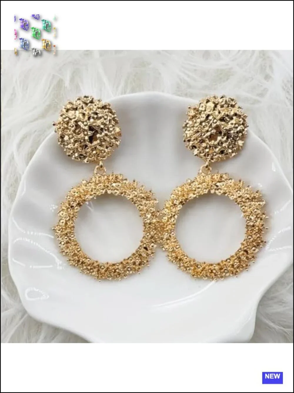 Geometric Double Layer Drop Earrings, Handmade Textured Alloy Statement Earrings